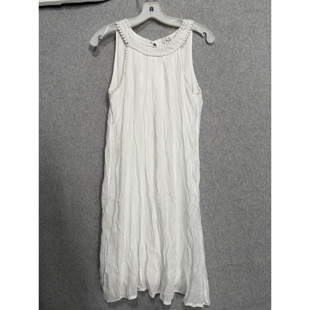 Naif Dress Womens M White Crochet Trim Sleeveless Crinkle Shift Lined Boho‎